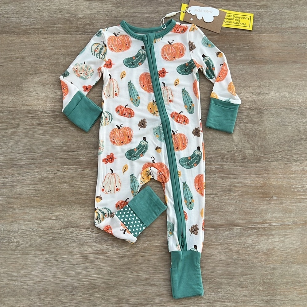 🎃 Angel Dear Bamboo Convertible Romper Pumpkins 3-6 6-12 months